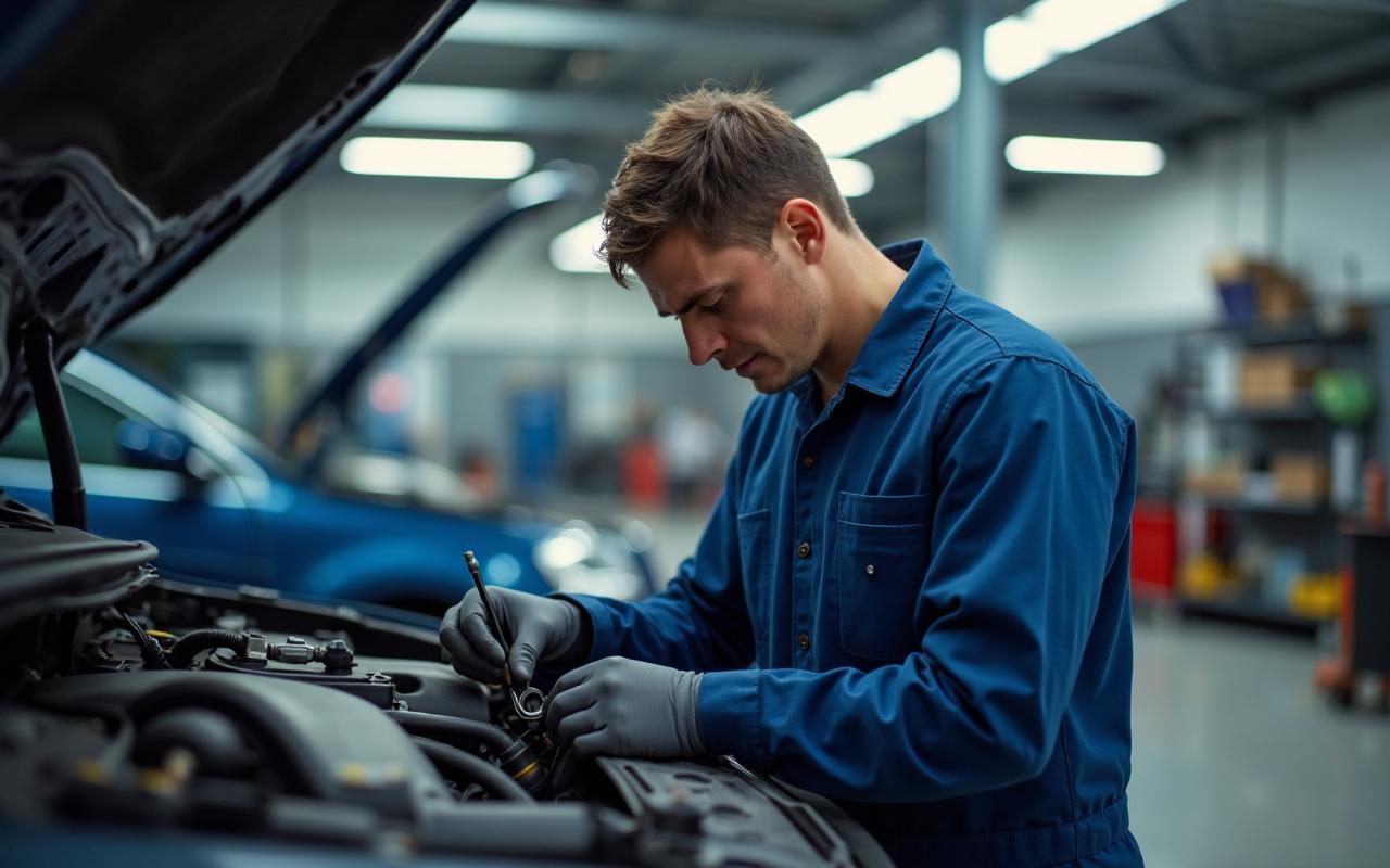 Professional mechanic working in modern workshop